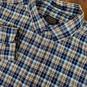Pendleton Sir Pendleton Plaid Button Down Shirt Mens XXL Blue Brown Virgin Wool